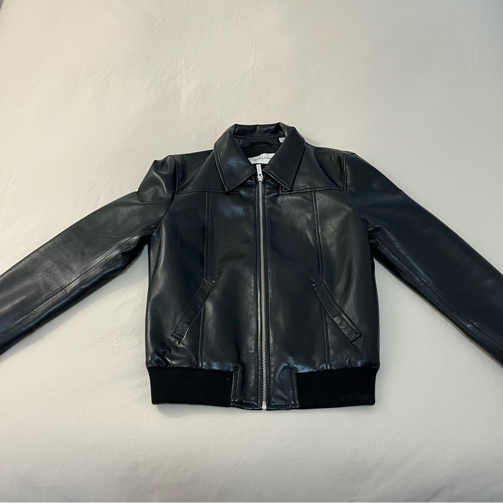 Aritzia Babaton The Arc Black Bomber Faux Leather Jacket